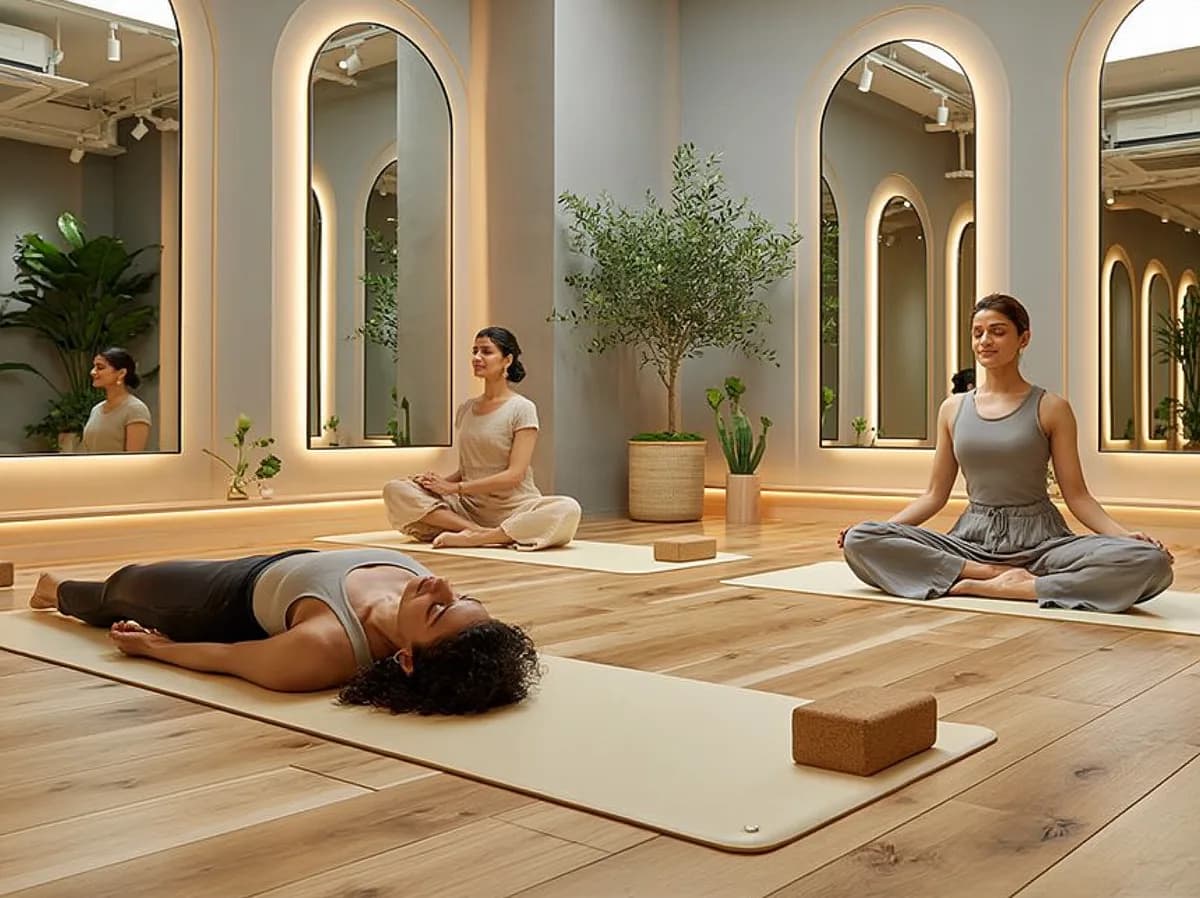 Restorative yoga class in progress at Lumora Wellness